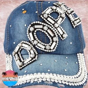 Rhinestone Blinged Out “Dope” Distress Denim Baseball Hat Cap